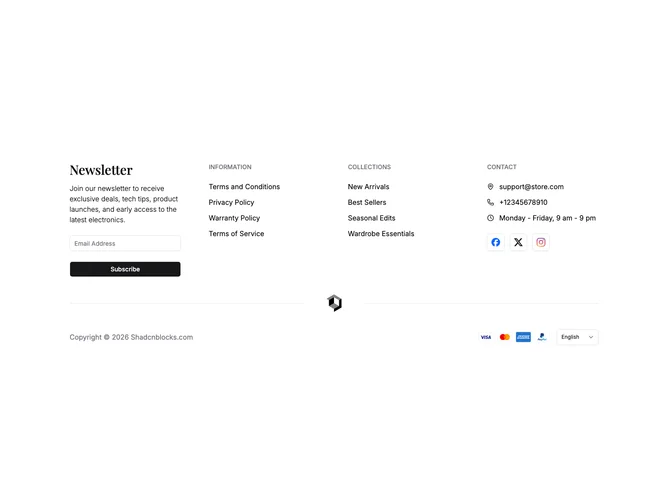 Shadcn Ecommerce Footer Blocks
