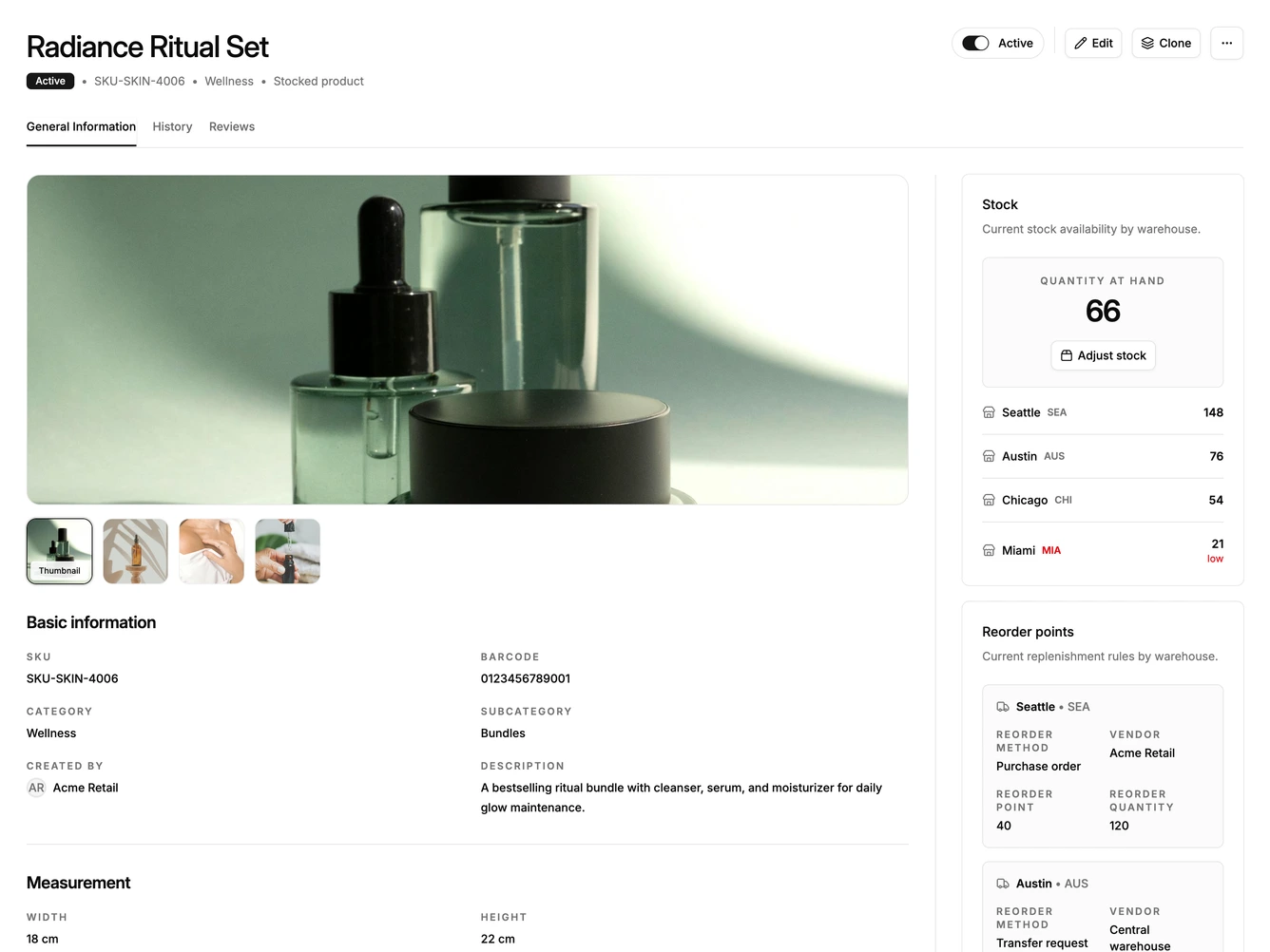 Shadcn Edit Product 3 - Product detail with gallery and reviews