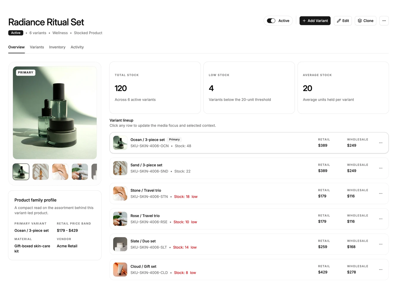 Shadcn Edit Product 4 - Variant-focused product detail sheet