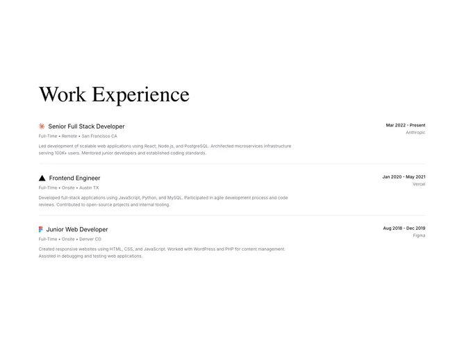 Shadcn Experience 5 - Serif work experience with company logos