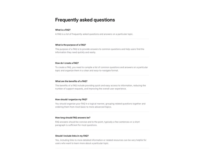 Shadcn Faq 2 - Single-column FAQ with bordered rows