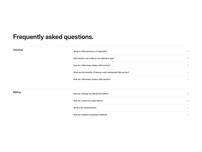 Shadcn Faq 8 - Categorized FAQ accordions for two topics