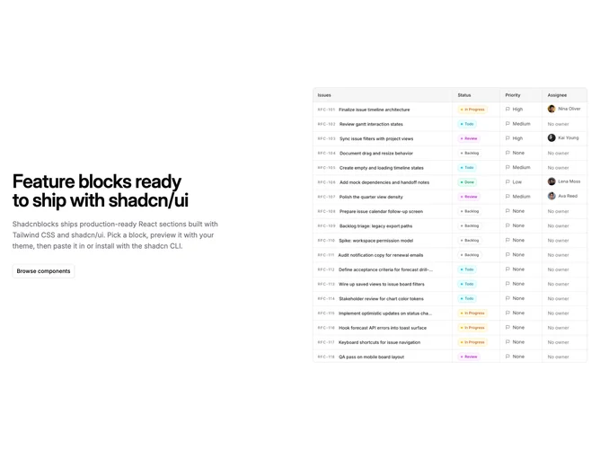 Shadcn Feature 1 - Two-column feature with square image and button