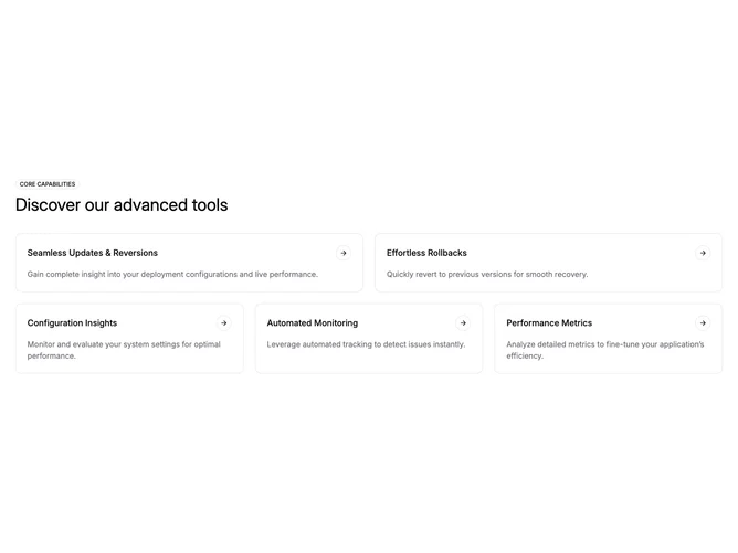 Shadcn Feature 103 - Linked capability cards with badge header