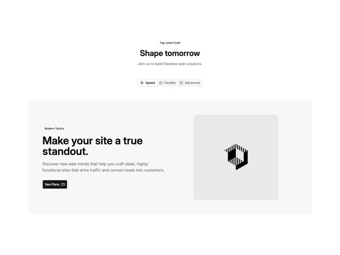 Shadcn Feature 113 - Icon tabs with muted split panels