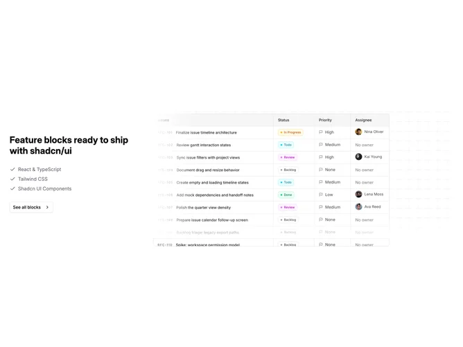 Shadcn Feature 125 - Feature checklist beside masked illustration panel