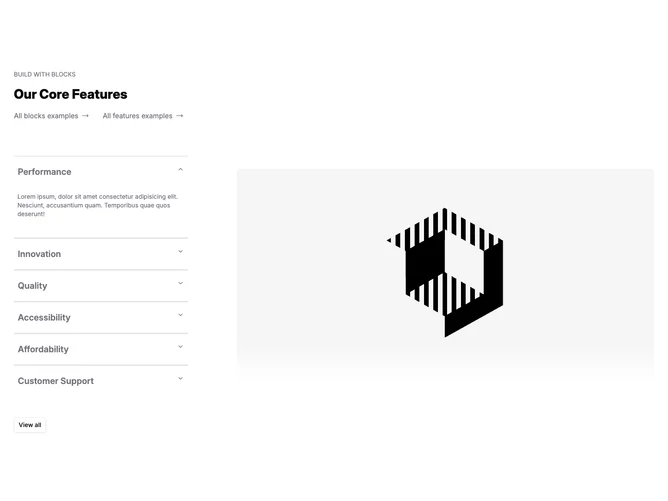 Shadcn Feature 126 - Accordion feature list with swapping imagery