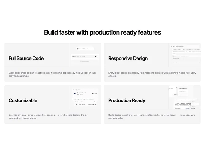 Shadcn Feature 13 - Two-column feature cards with linked titles and imagery