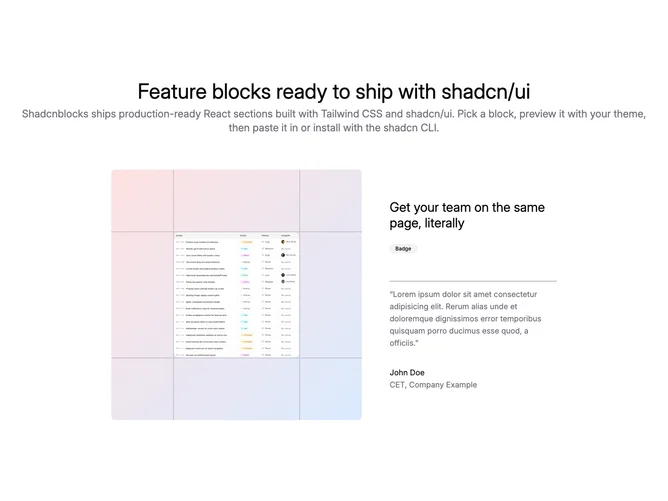 Shadcn Feature 141 - Centered headline with framed image and testimonial