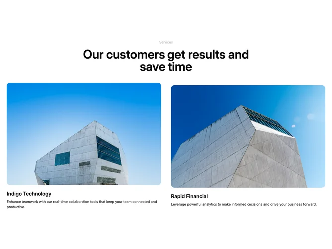 Shadcn Feature 157 - Services overview with paired image columns