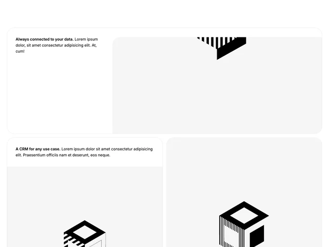 Shadcn Feature 162 - Bento feature stack with rounded media