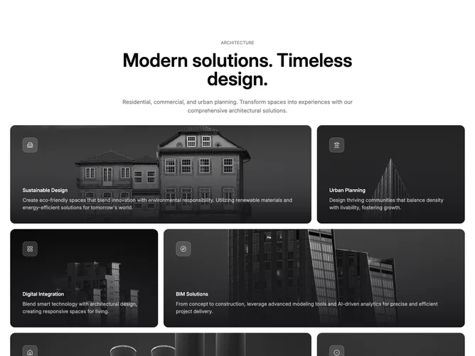 Shadcn Feature 202 - Bento grid of image-backed solution tiles