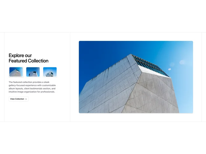 Shadcn Feature 209 - Split gallery with thumbnails and cross-fade preview