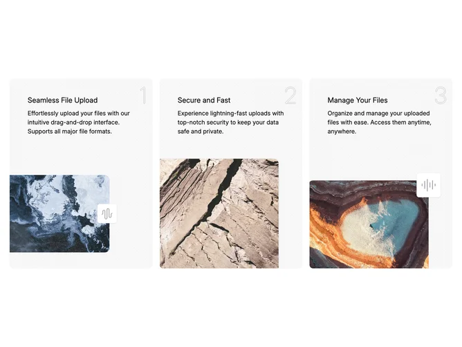 Shadcn Feature 219 - Patterned feature columns with three image layouts