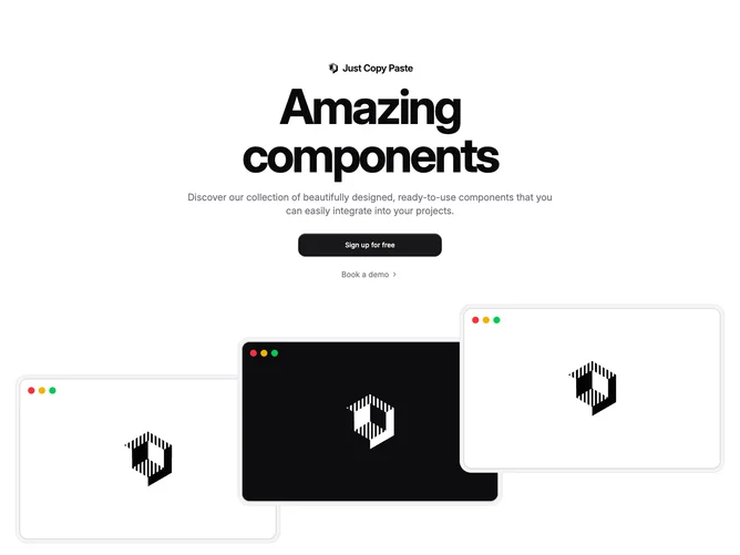 Shadcn Feature 238 - Giant headline with layered browser cards
