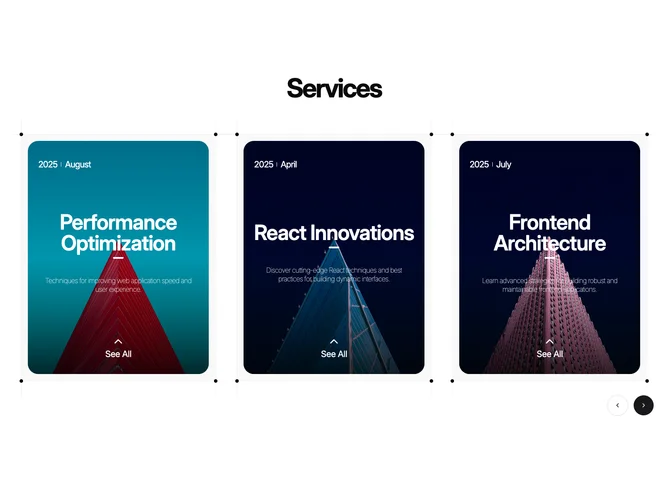 Shadcn Feature 240 - Services carousel with image hover reveal