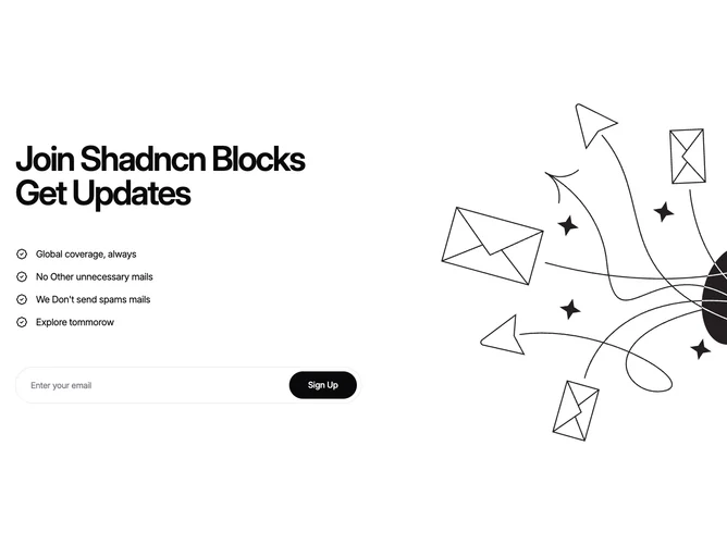 Shadcn Feature 246 - Email signup panel with benefit checklist