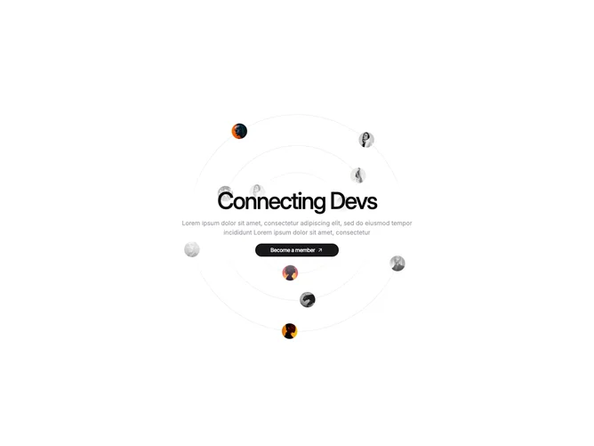 Shadcn Feature 254 - Orbiting avatar rings with center headline and CTA
