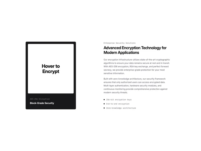 Shadcn Feature 282 - Security story beside interactive encrypt card
