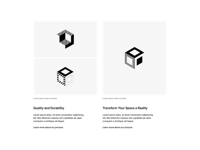 Shadcn Feature 29 - Bento-style grid of images and copy