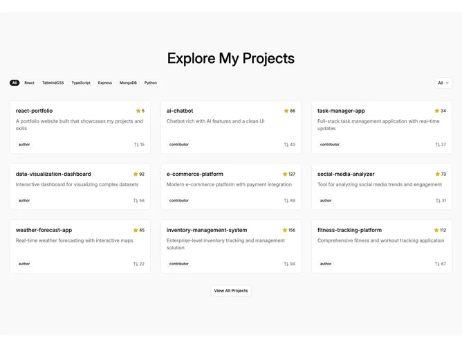 Shadcn Feature 295 - Filtered project grid with categories and roles