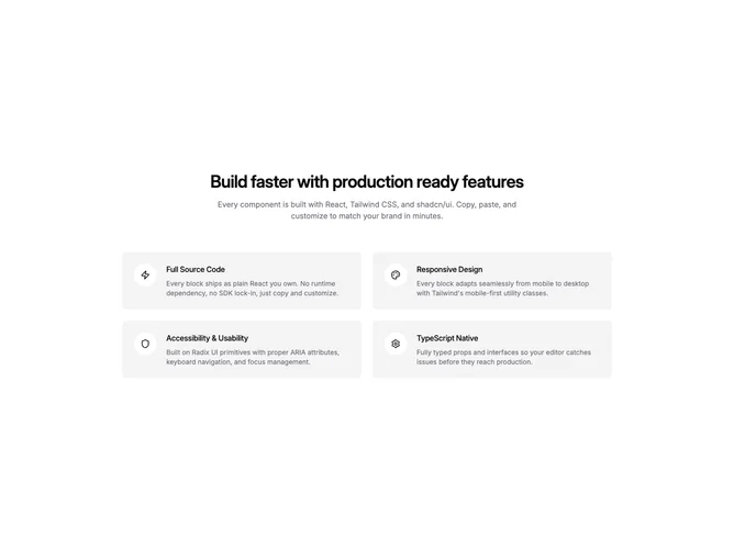 Shadcn Feature 359 - Centered Two Column Accent Feature Cards