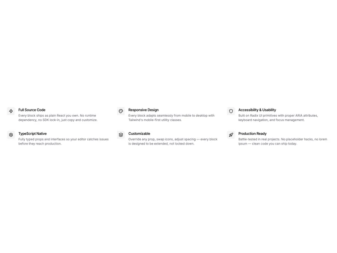Shadcn Feature 366 - Minimal Inline Icon Grid