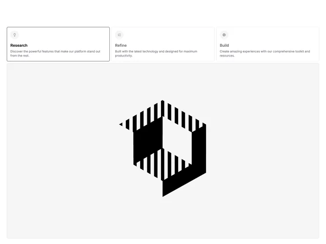 Shadcn Feature 51 - Stacked icon tabs with feature imagery