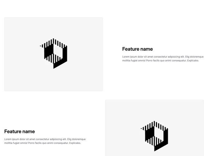 Shadcn Feature 62 - Three alternating image-and-text rows