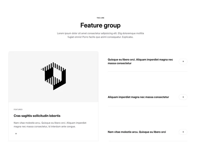 Shadcn Feature 79 - Featured media card with compact link rows