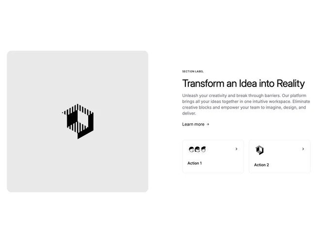 Shadcn Feature 80 - Square image beside text and dual action links