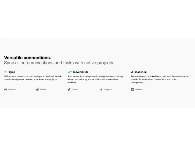 Shadcn Feature 92 - Integrations and social connections strip
