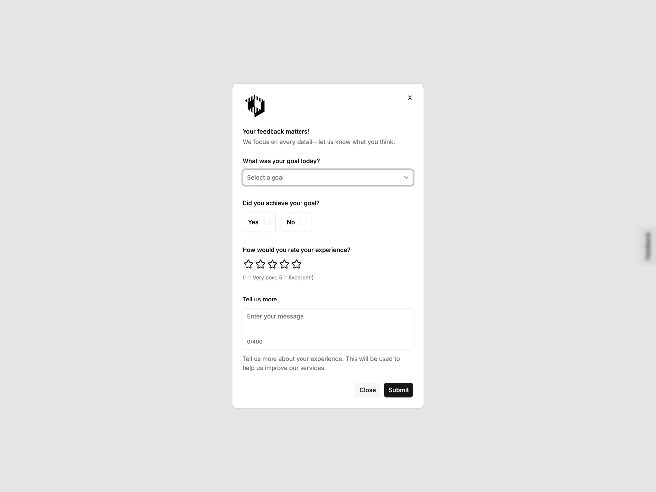 Shadcn Feedback 3 - Compact feedback dialog