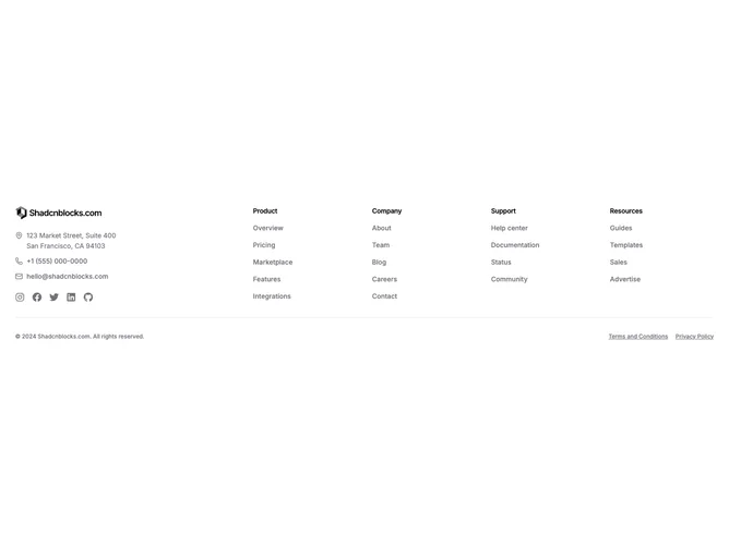 Shadcn Footer 56 - Footer With Address And Contact Column