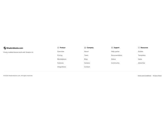 Shadcn Footer 58 - Footer With Section Title Icons