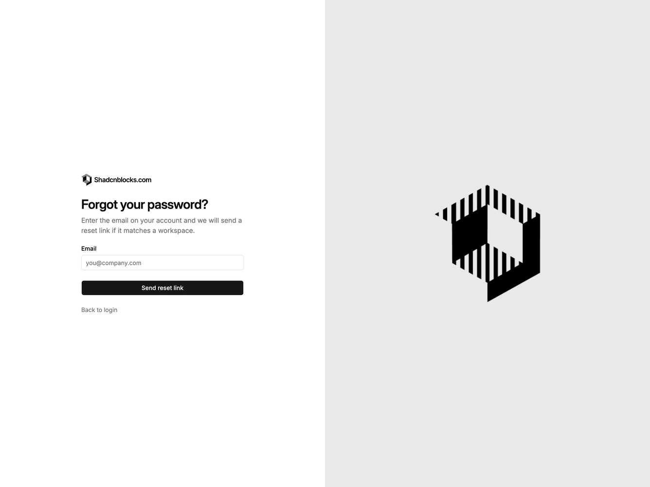 Shadcn Forgot Password 2 - Split forgot password with image