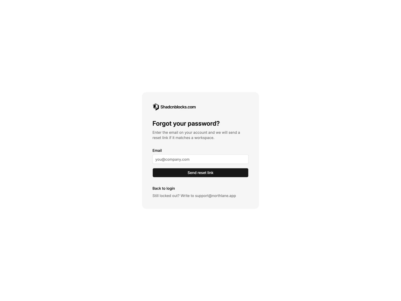 Shadcn Forgot Password 4 - Muted panel forgot password