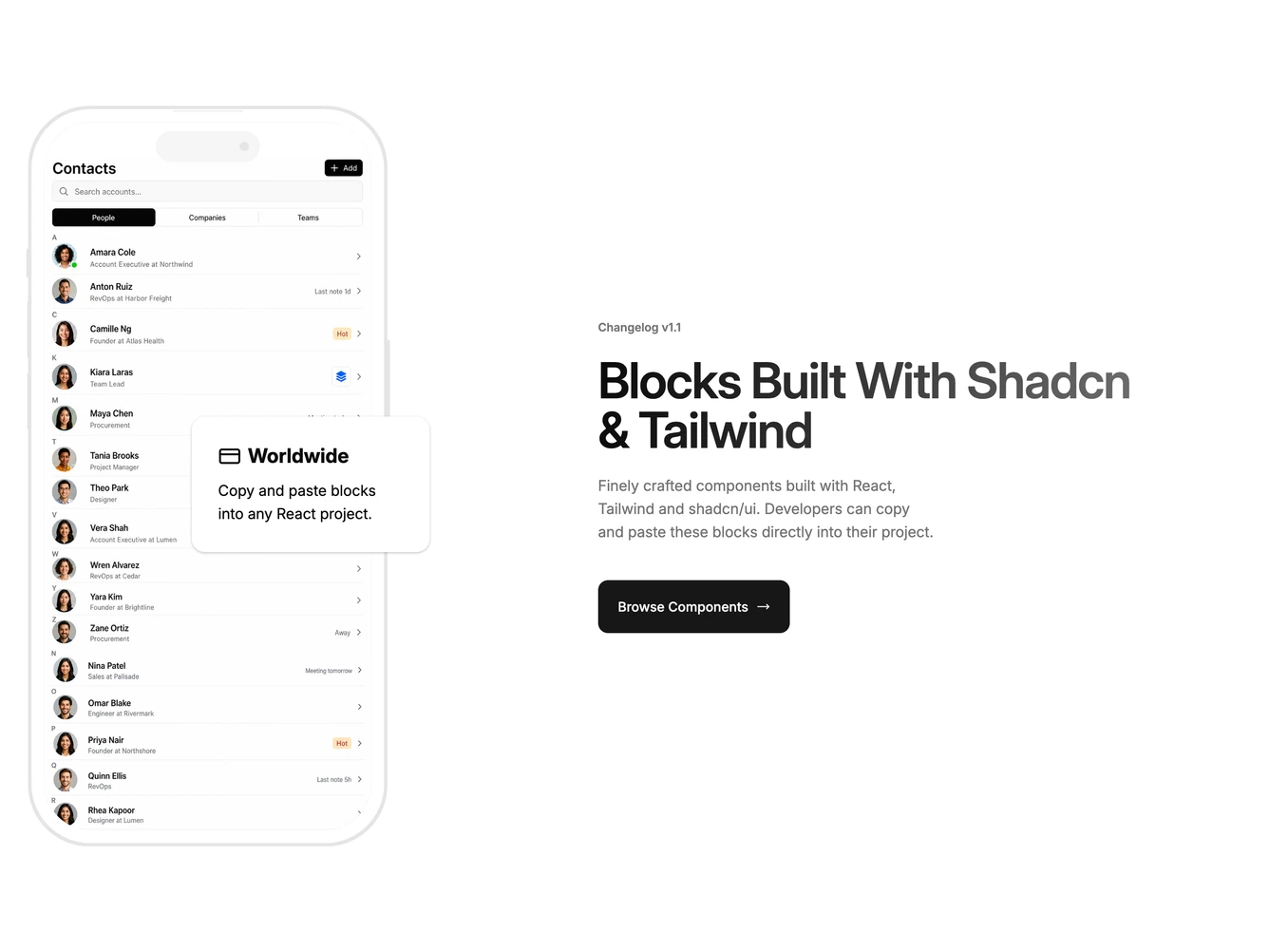 Shadcn Hero 109 block