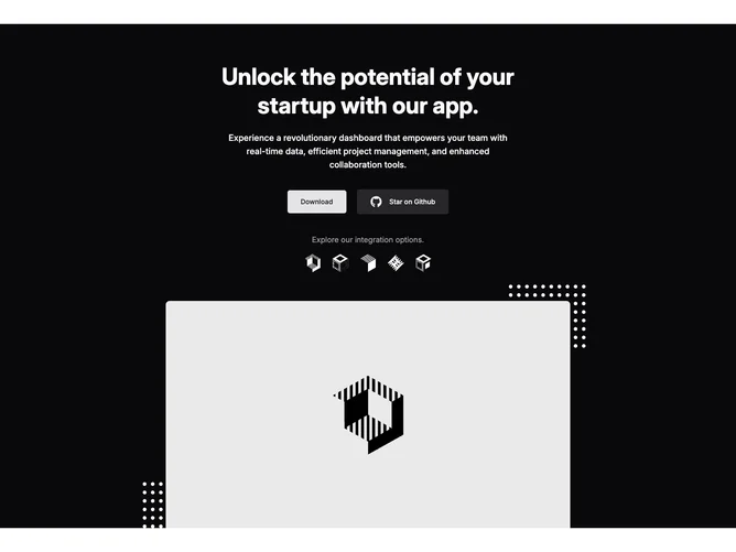Shadcn Hero 170 - Centered hero with GitHub star, integrations, and product shot
