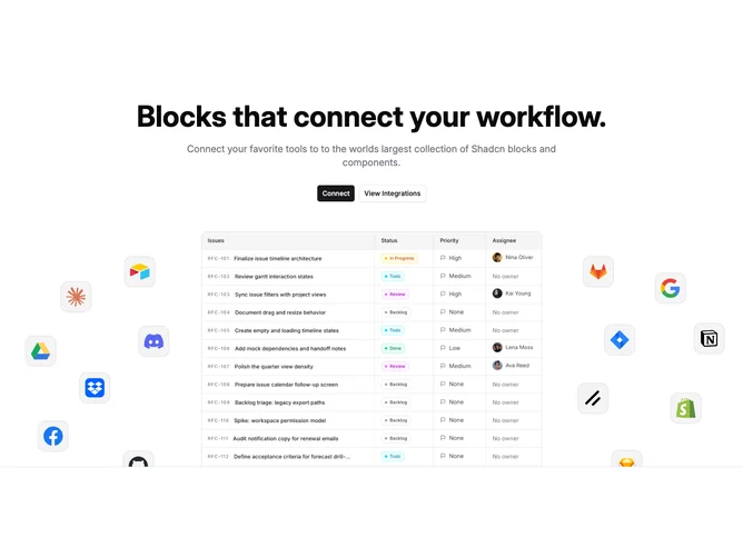 Shadcn Hero Integrations Blocks