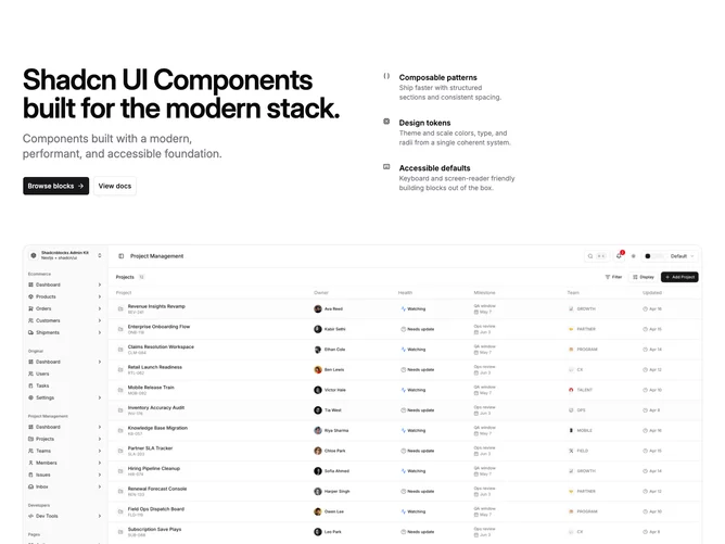 Shadcn Hero 186 - Rounded shell hero with feature list and wide image