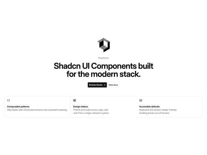Shadcn Hero 24 - Centered hero with logo and icon feature grid