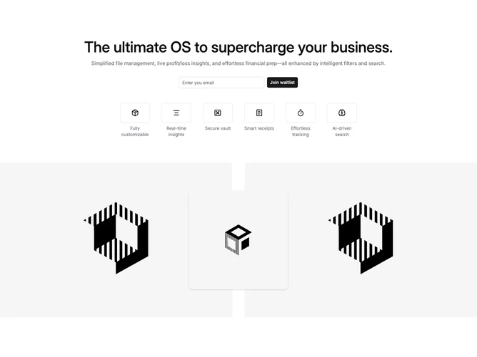 Shadcn Hero 74 - Business OS hero with email capture and layered photography