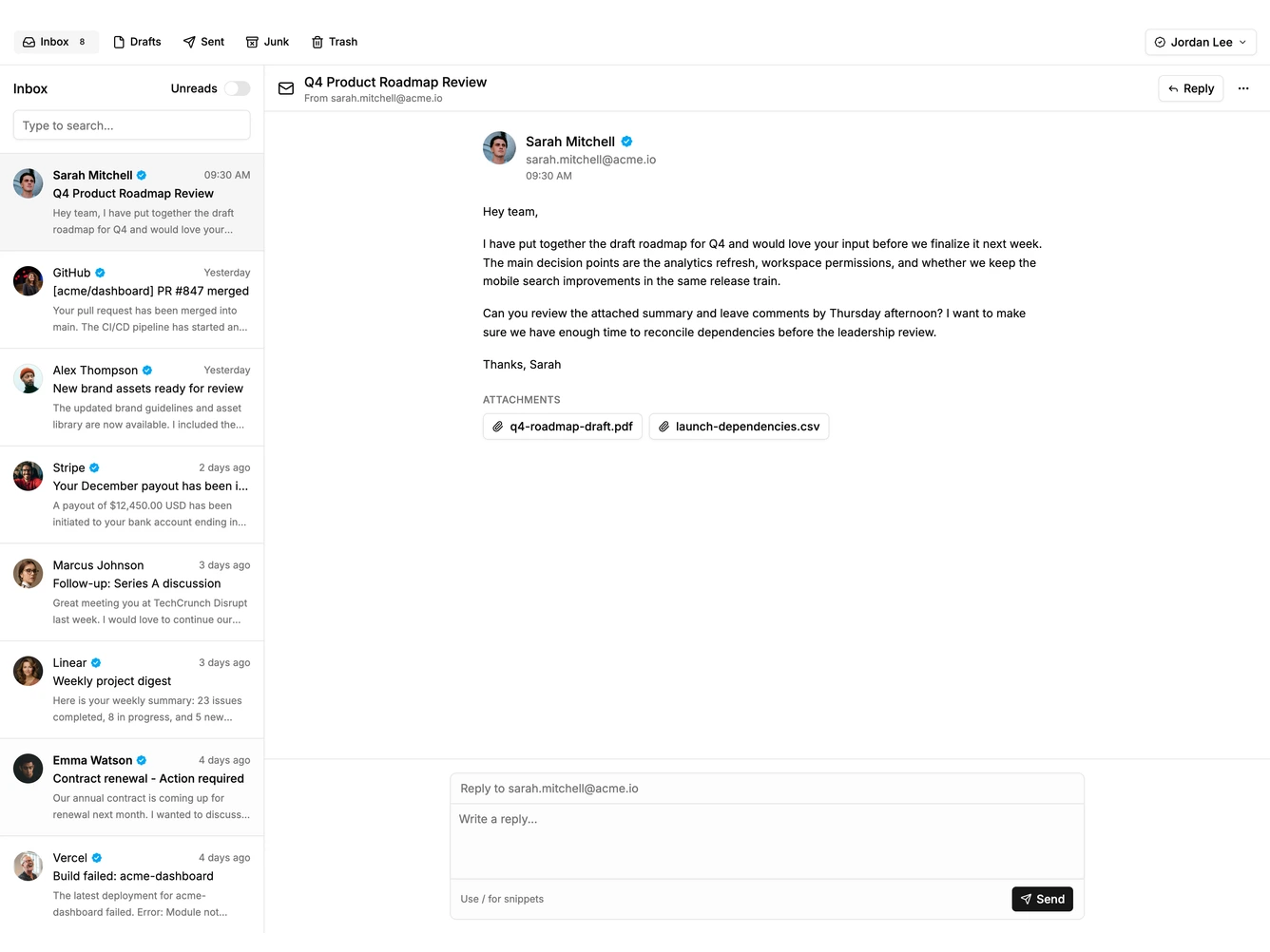 Shadcn Inbox 2 - Mail inbox with folders
