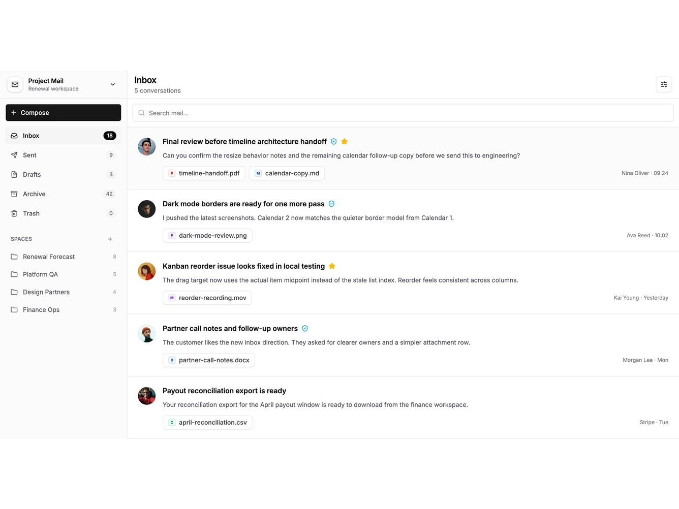 Shadcn Inbox 4 - Project mail list