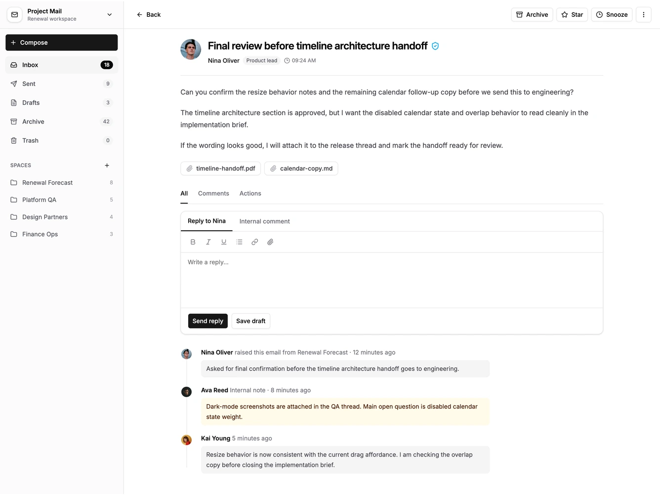 Shadcn Inbox 5 - Project email