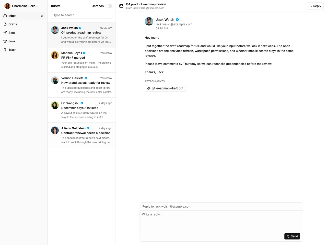 Shadcn Inbox 6 block
