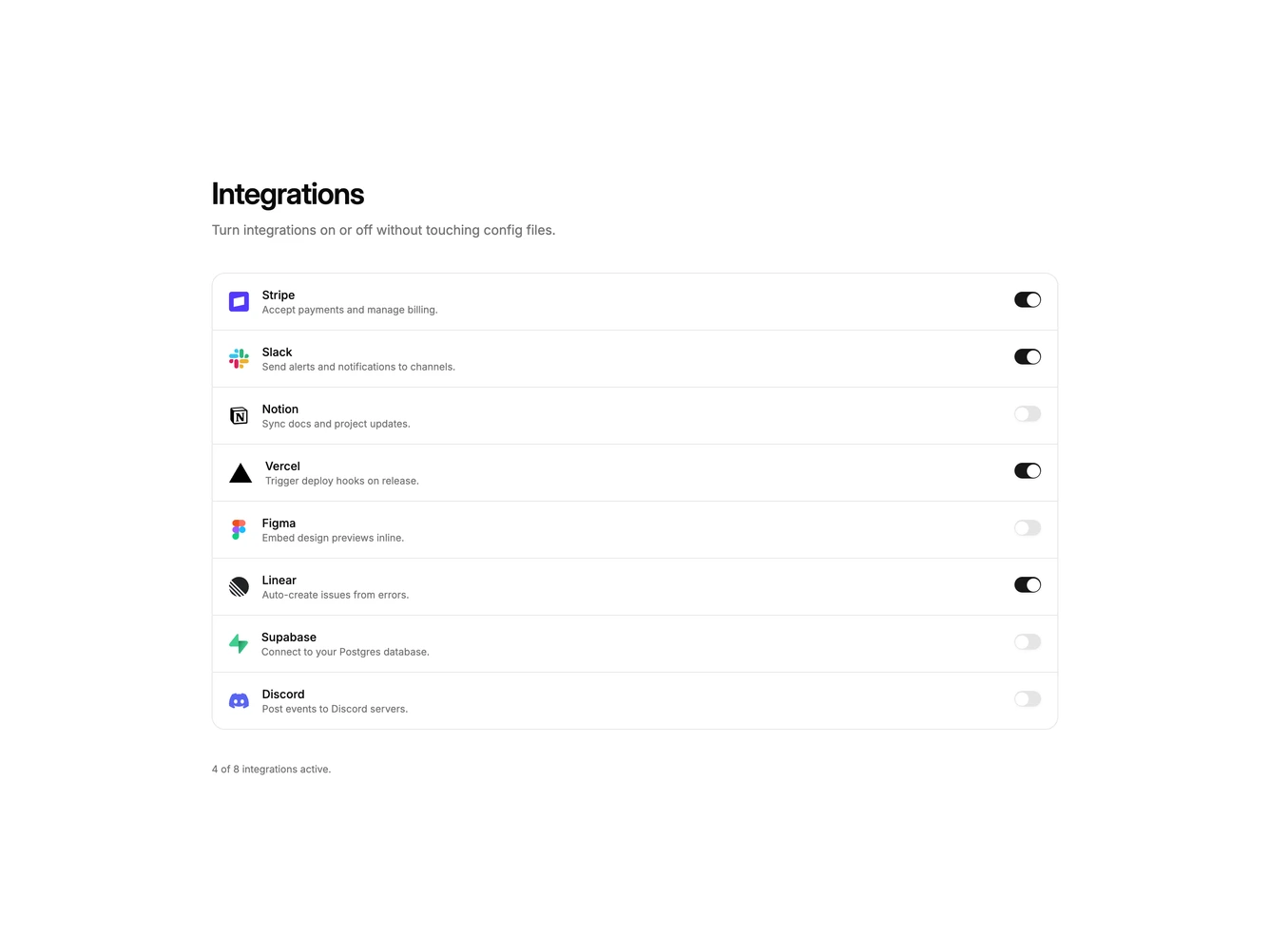 Shadcn Integration Settings Blocks
