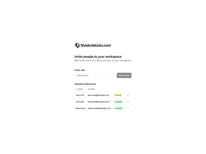 Shadcn Invite User 3 - Inline Tag-Based User Invite