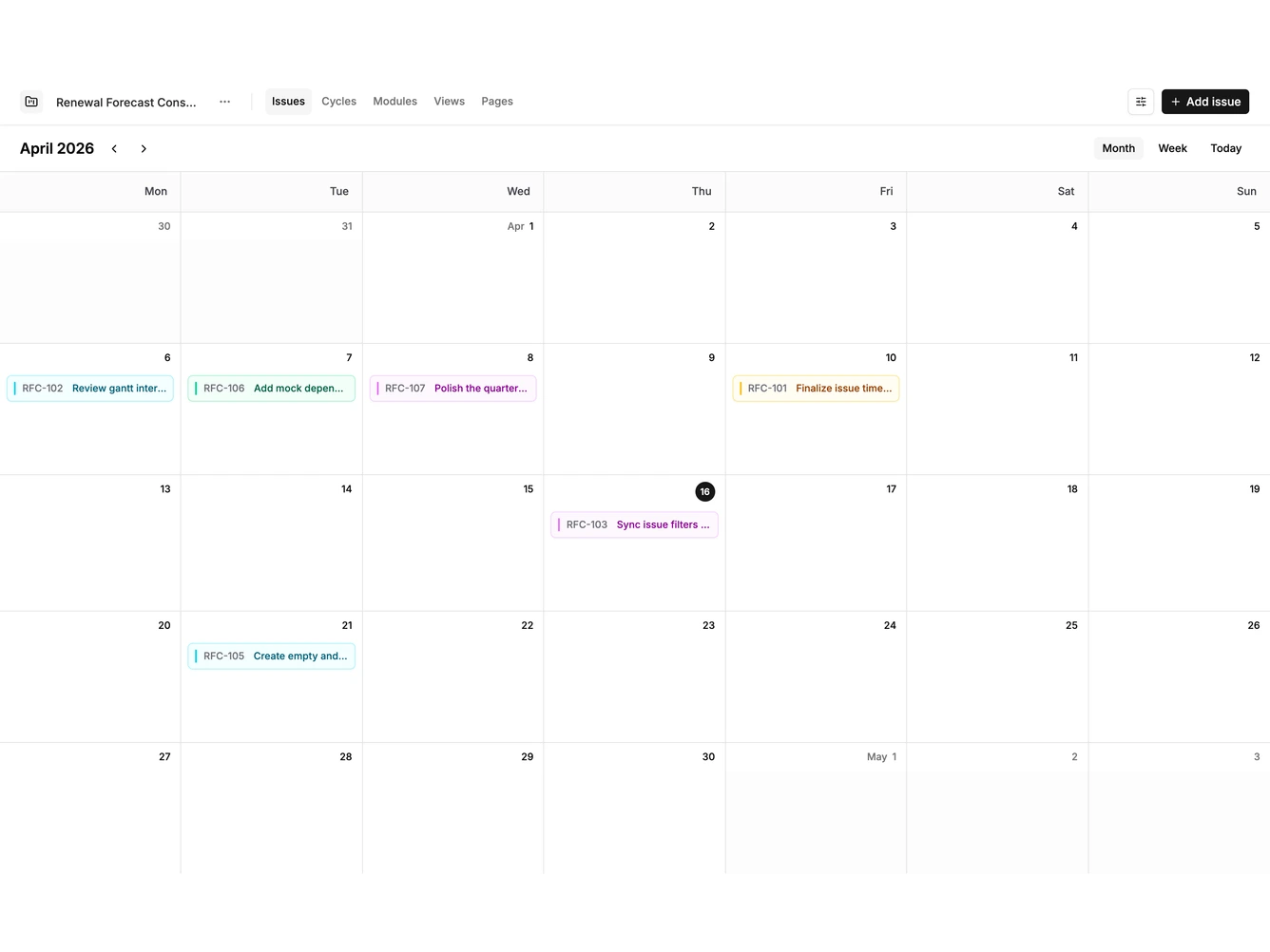Shadcn Issue Calendar Blocks